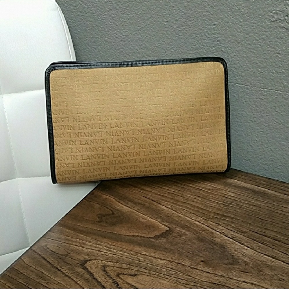 LANVIN Vintage Tan Logo Print Clutch/Mini Handbags
